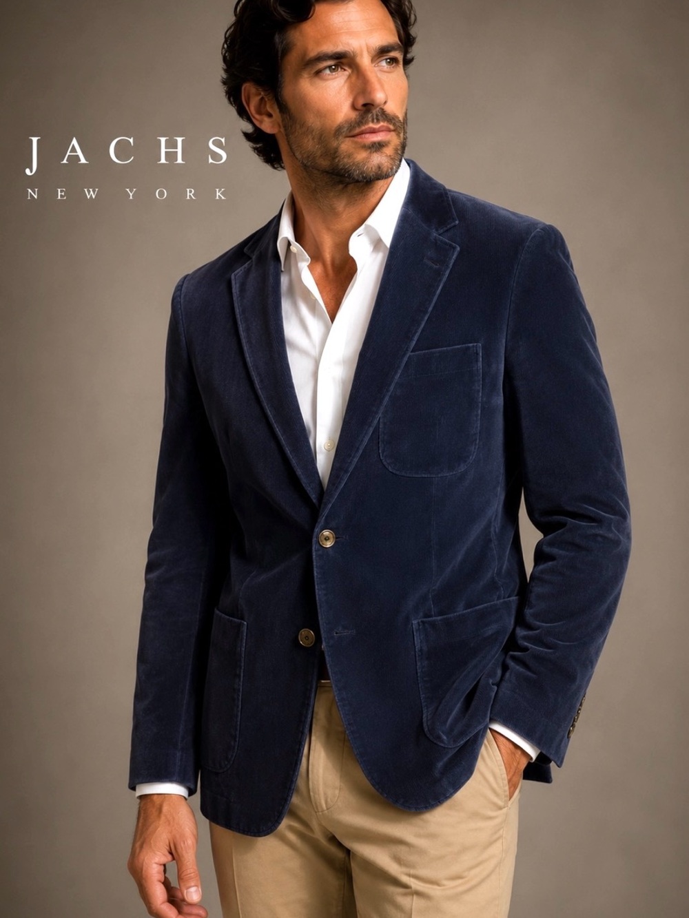 JACHS Men's Navy Corduroy Blazer Sz L